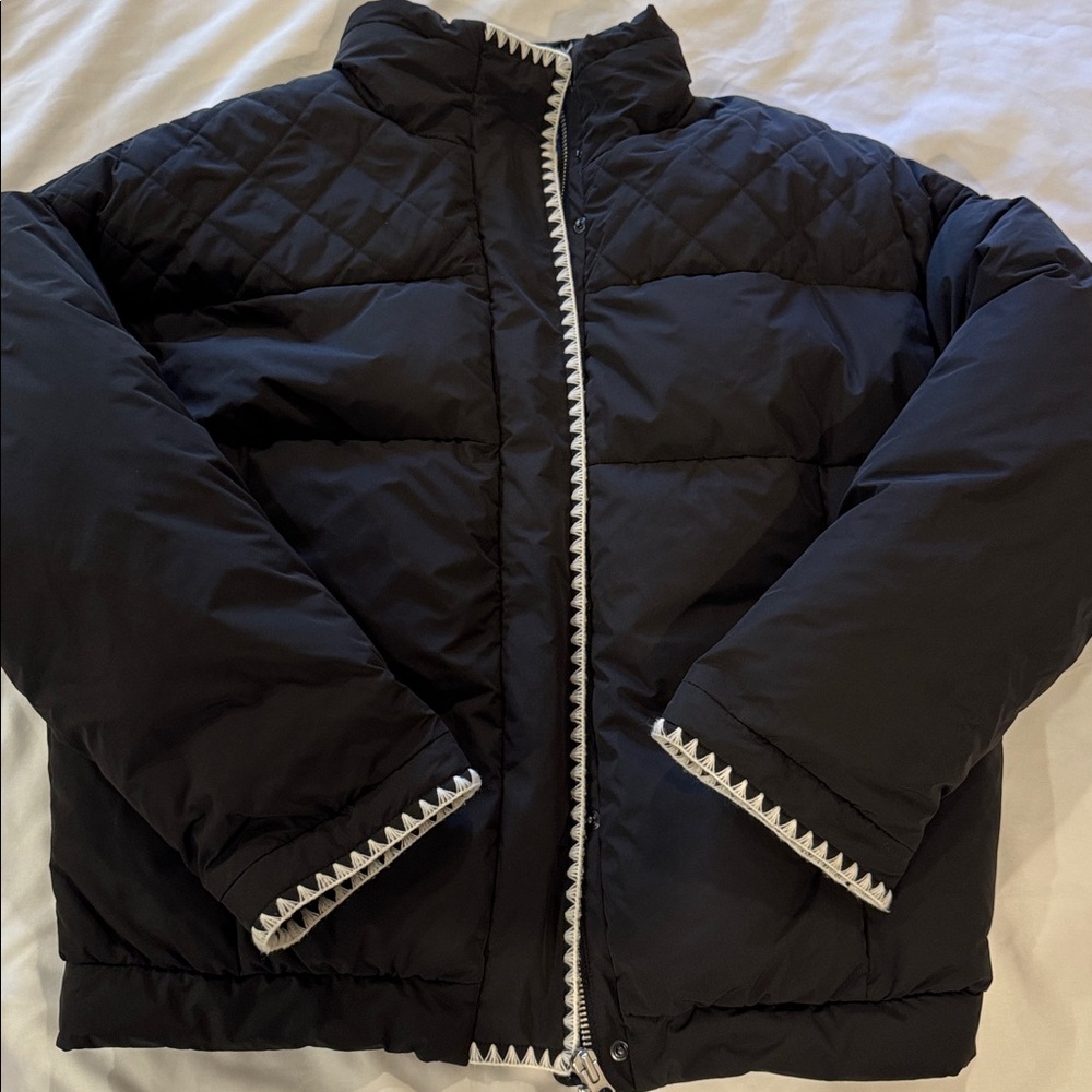 rag & bone Black Quilted Puffer Jacket with White Faux Fur Collar - Picture 9 of 16